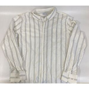 Mens Tommy John Button Up Business Shirt Nylon Spandex White Gray Stripe Large